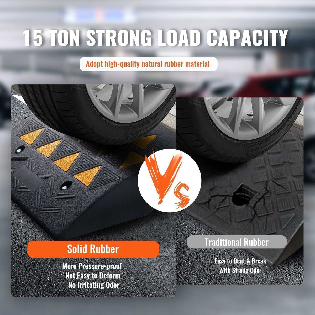 Heavy-duty rubber curb ramp 2 pack with 15.2 cm rise and 15 tons load capacity