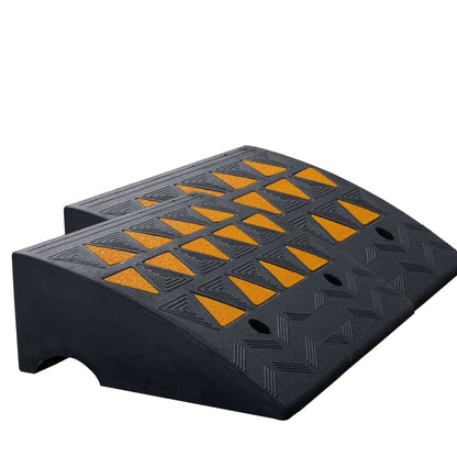 Heavy-duty rubber curb ramp 15.2 cm rise with 15 tons load capacity and stable grid structure for vehicles and wheelchairs