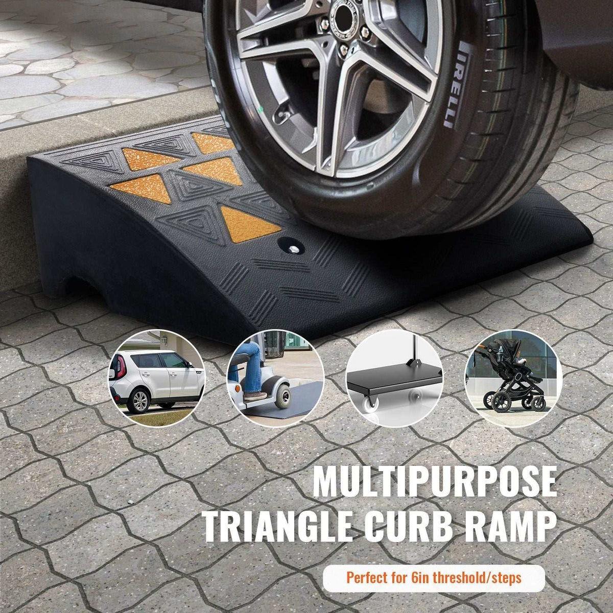 Heavy-duty Rubber Curb Ramp 2 Pack with 15.2 cm rise and 15 tons load capacity, featuring stable grid design for cars and wheelchairs