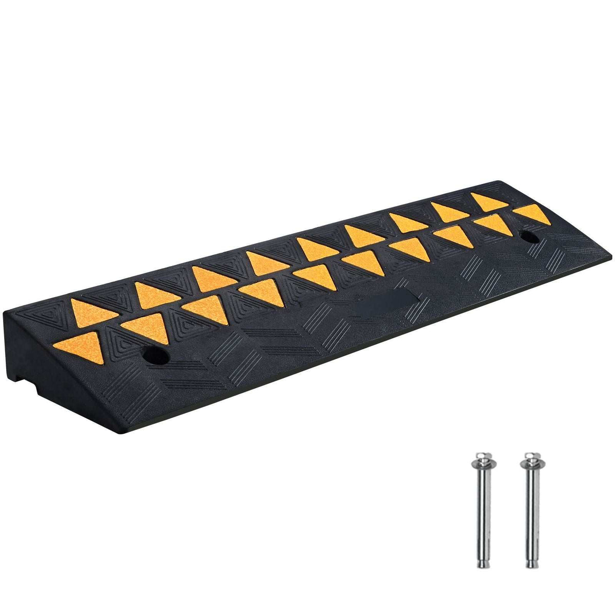 Heavy duty rubber curb ramp with reflective strips, non-slip surface, and 15-ton capacity for wheelchairs, cars, and forklifts