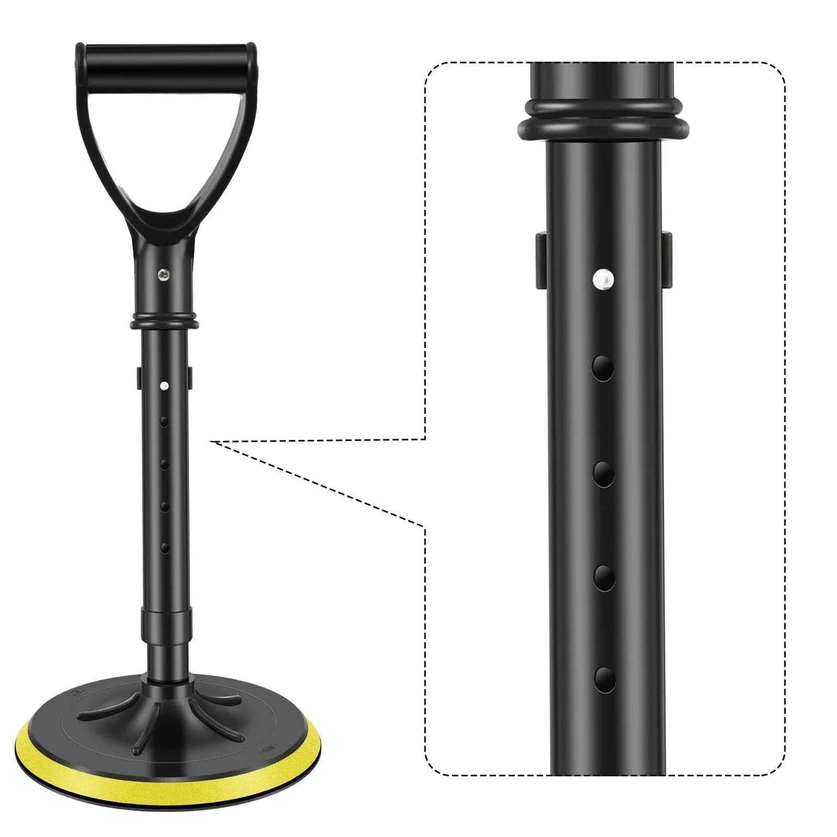 Height-adjustable yellow and black stand assist mobility aid with heavy-duty metal frame and non-slip base for elderly support