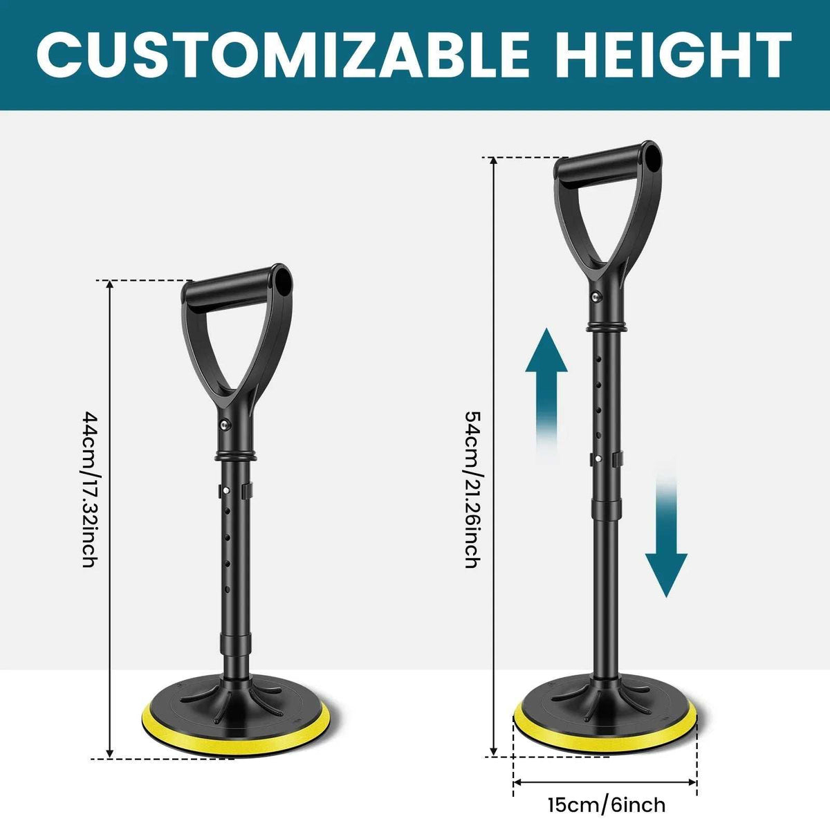 Yellow stand assist mobility aid with adjustable height and heavy-duty metal frame for elderly support