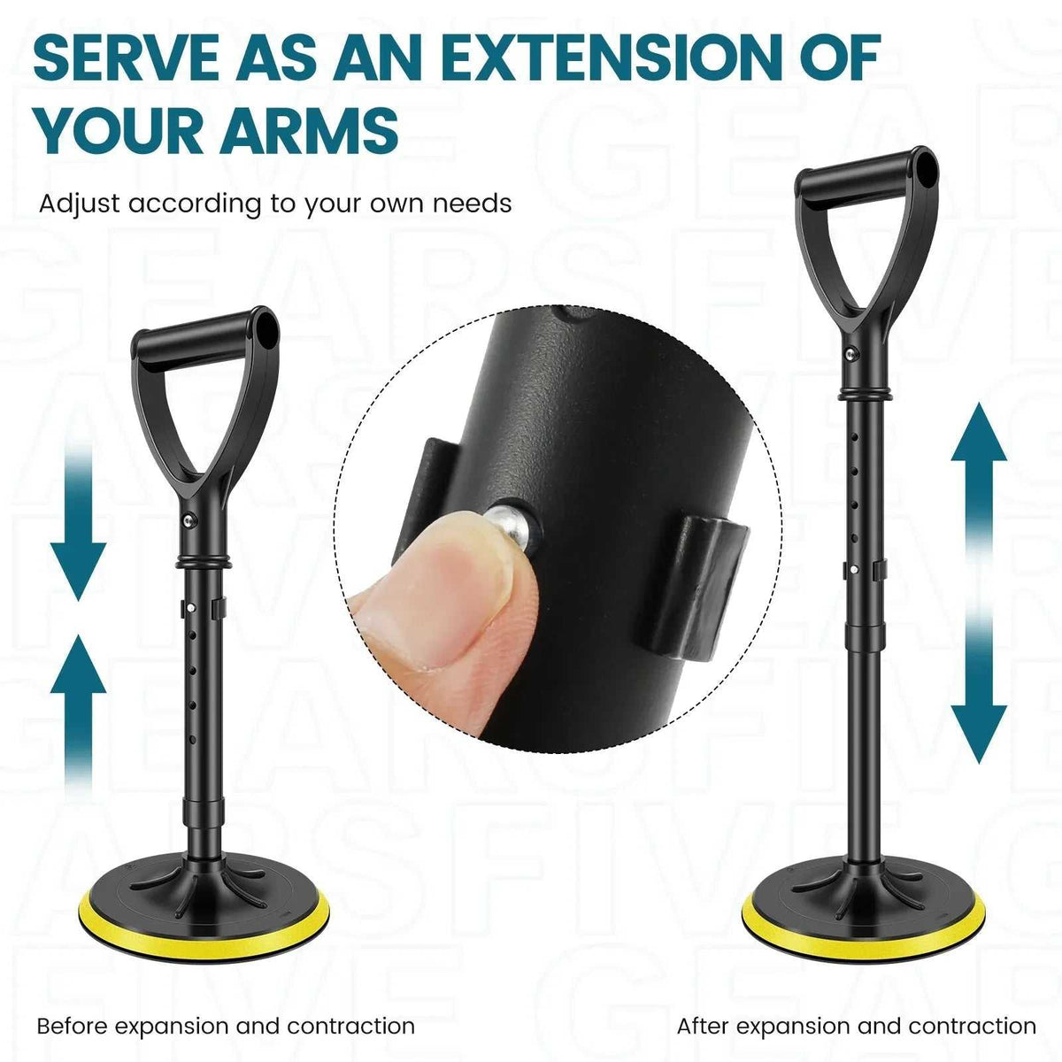 Height-adjustable yellow stand assist mobility aid with heavy-duty metal frame and non-slip base for elderly support