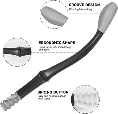 15-inch long handle toilet aid tool for comfortable wiping, designed for elderly, disabled, pregnant, and overweight individuals