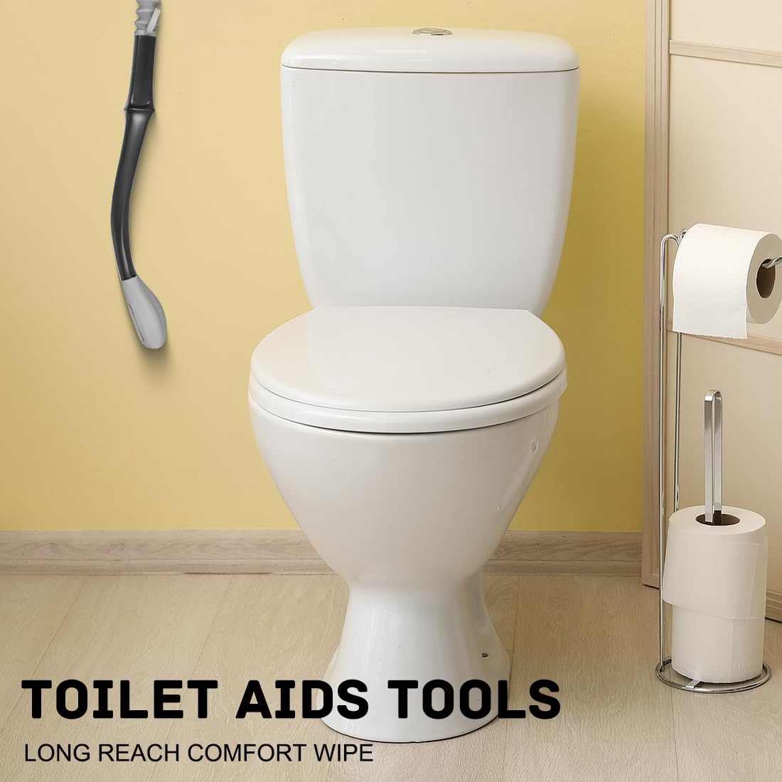 15-inch long handle toilet aid tool with silicone head for easy wiping, designed for elderly and disabled users