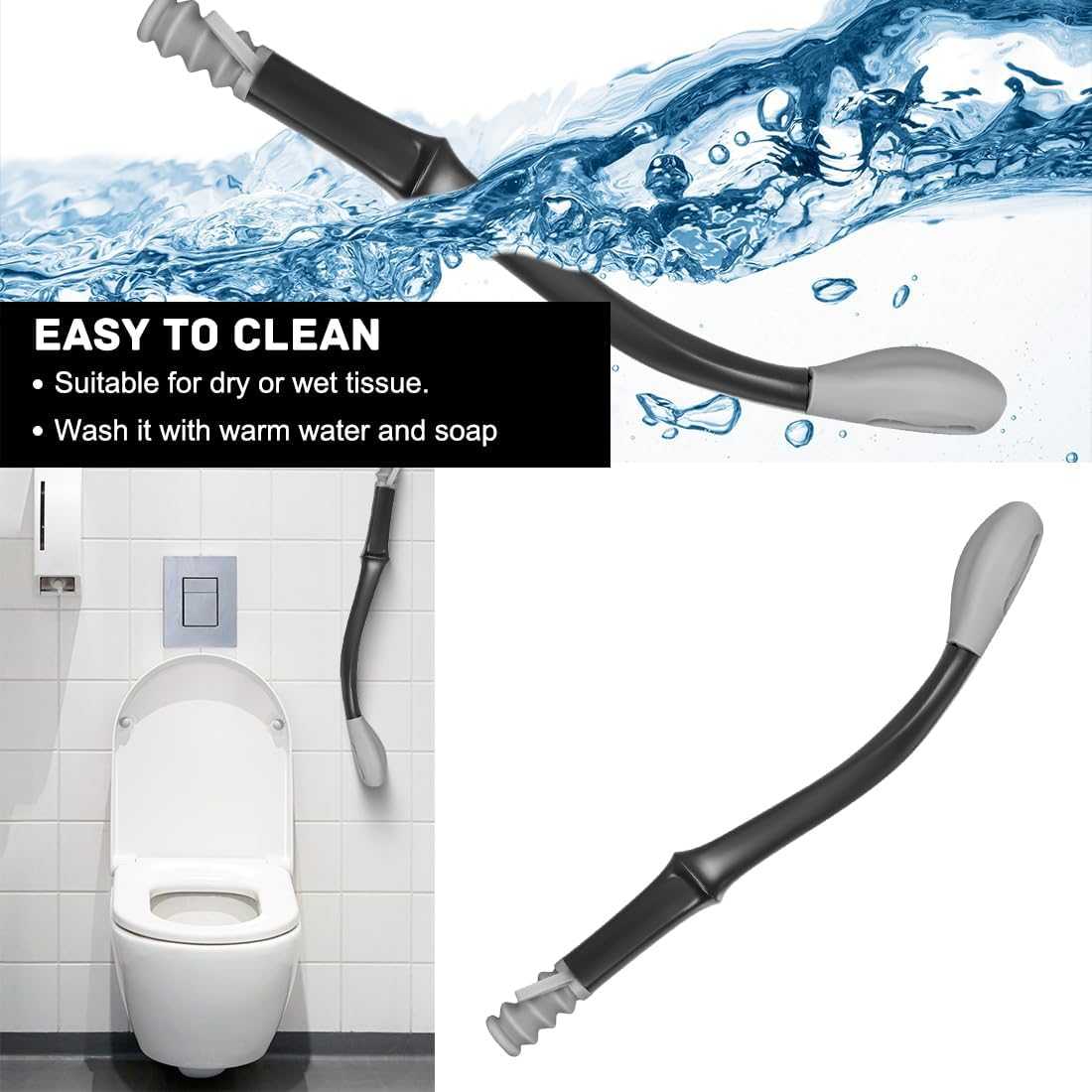 15-inch long handle toilet aids tool with silicone head for easy self-wiping and hygiene assistance