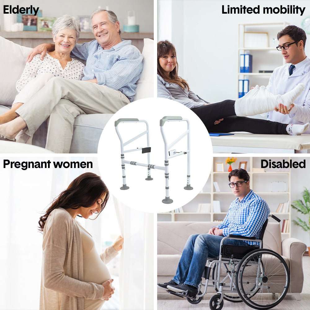 Adjustable Toilet Frame Support with safety grab handle for elderly and disabled, foldable and sturdy design
