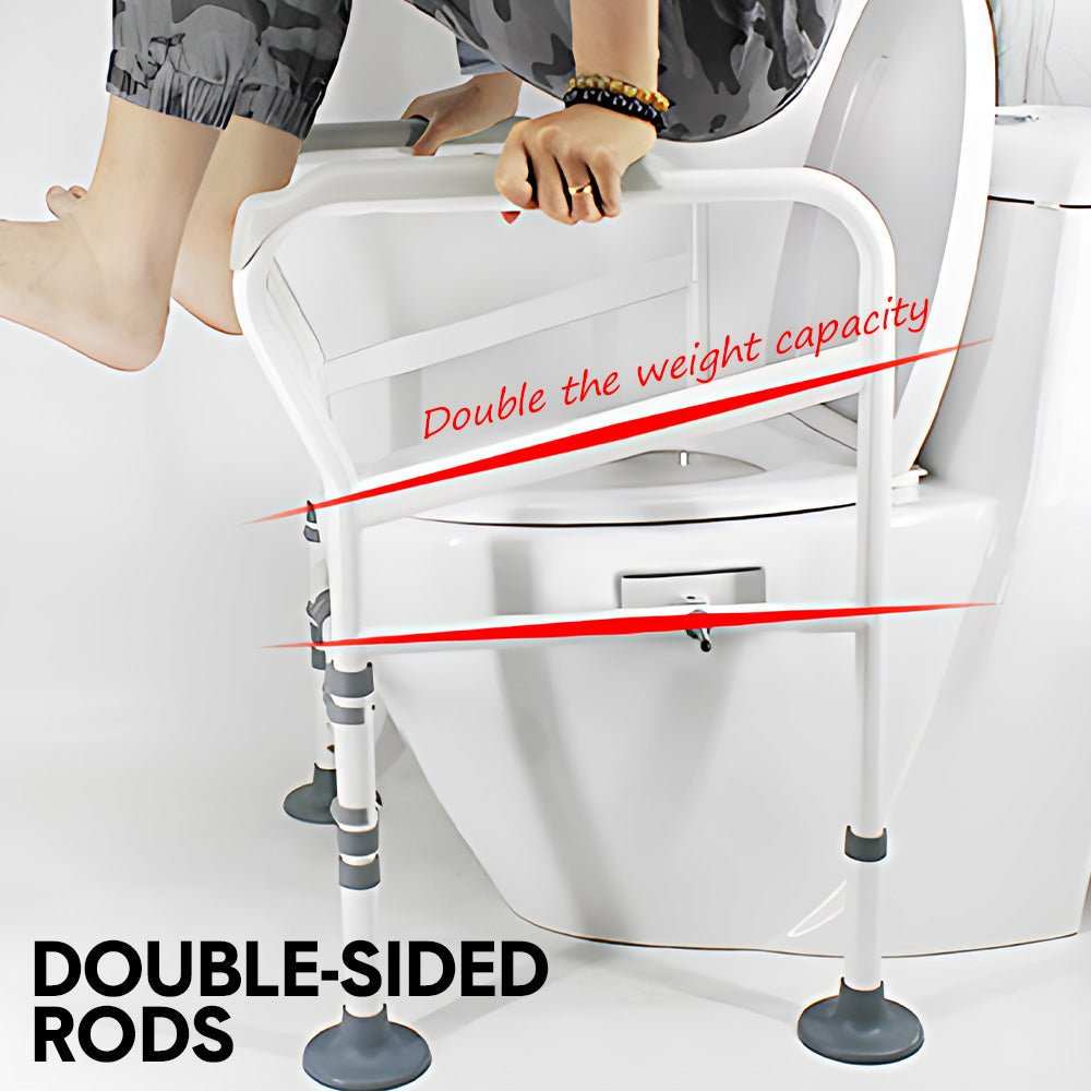 Adjustable toilet frame support with sturdy carbon steel construction and anti-slip foot pads for elderly and disabled safety