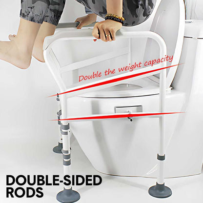 Adjustable toilet frame support with sturdy carbon steel construction and anti-slip foot pads for elderly and disabled safety
