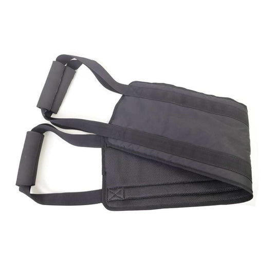 Transfer nursing sling with soft padded handles and breathable nylon fabric for safe elderly patient lifting and mobility assistance