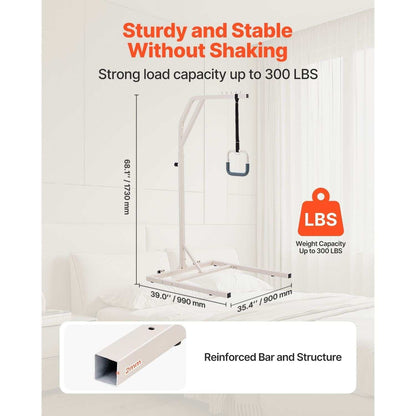 Height-adjustable trapeze bar for bed mobility with wheels and 300 lbs capacity for elderly and disabled care