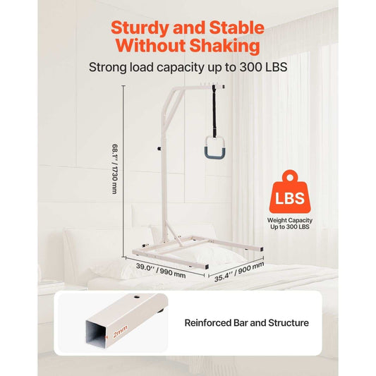 Height-adjustable trapeze bar for bed mobility with wheels and 300 lbs capacity for elderly and disabled care