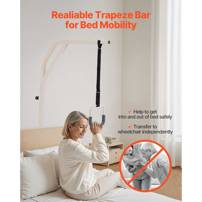 Height-adjustable trapeze bar for bed mobility with wheels and 300LBS capacity for elderly and disabled care