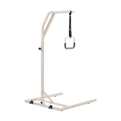 Height-adjustable trapeze bar for bed mobility with wheels and 300lbs capacity for elderly and disabled use