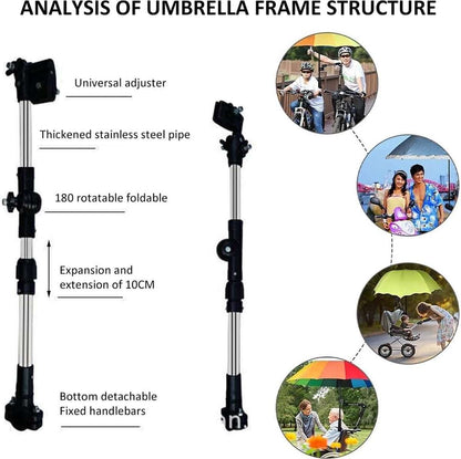 Universal umbrella holder mounted on bicycle, adjustable and foldable design for all-weather protection