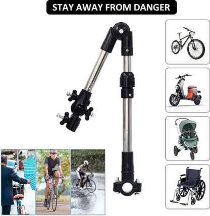 Universal umbrella holder mounted on a bicycle, adjustable and foldable for all-weather protection