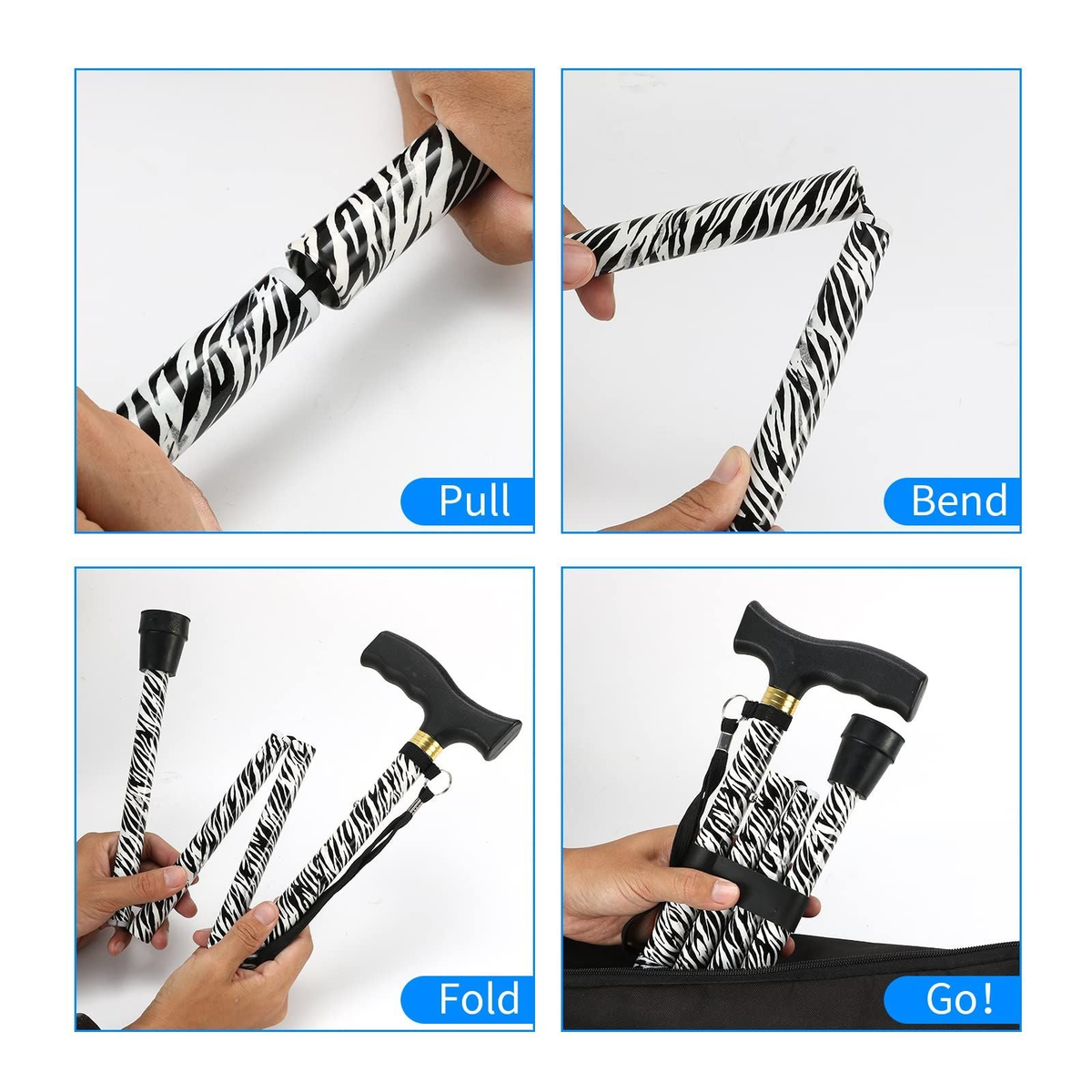 Adjustable collapsible walking cane with ergonomic T-handle and non-slip base for men and women