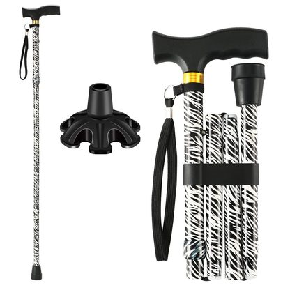 Adjustable lightweight collapsible walking cane with ergonomic T-handle and non-slip base