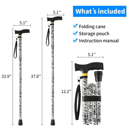Adjustable folding walking cane with T-handle and non-slip base for men and women