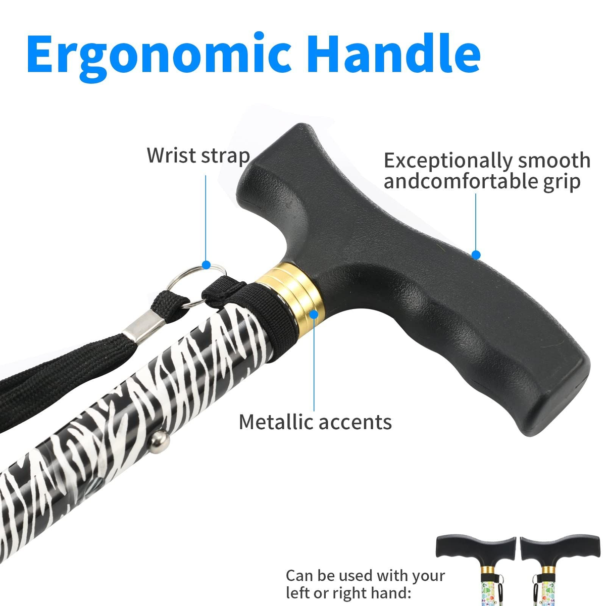 Collapsible 5-level adjustable lightweight walking cane with ergonomic T-handle and non-slip base for men and women