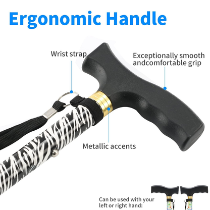 Collapsible 5-level adjustable lightweight walking cane with ergonomic T-handle and non-slip base for men and women
