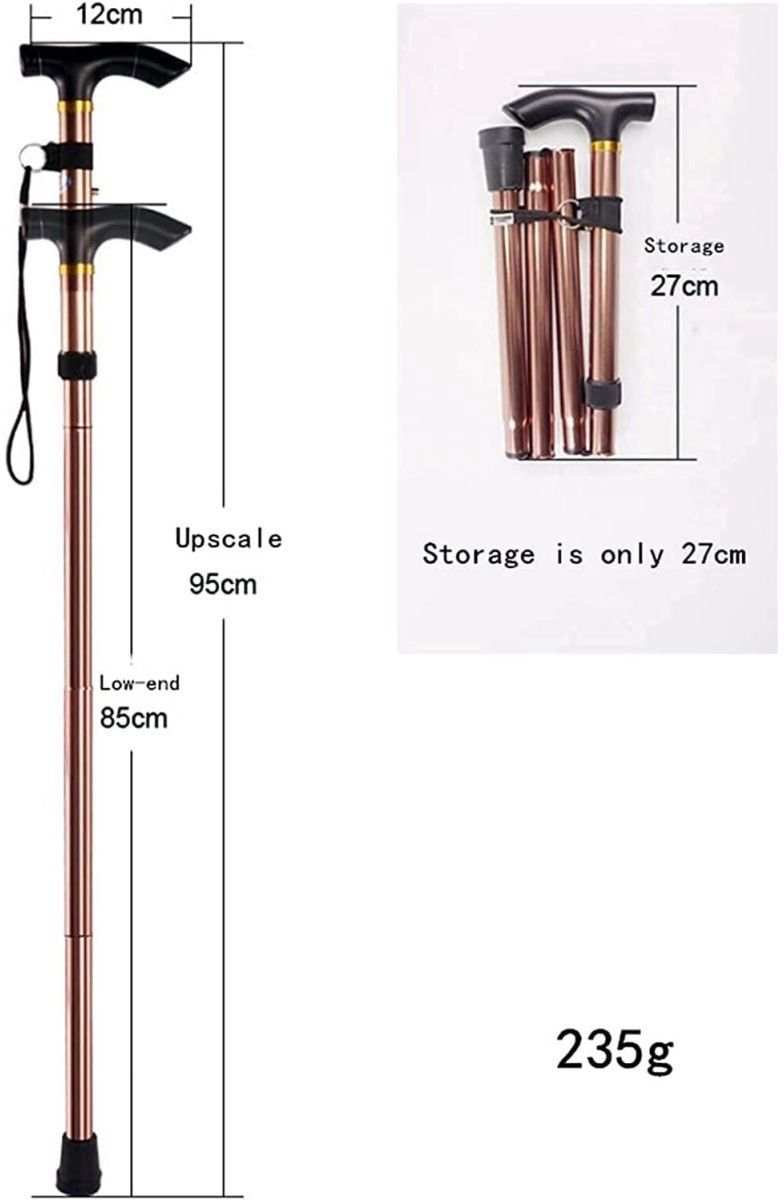 Ergonomic folding walking stick with ultragrip handle, rotatable all-terrain base, and shock-absorbing design for mobility and self-defense