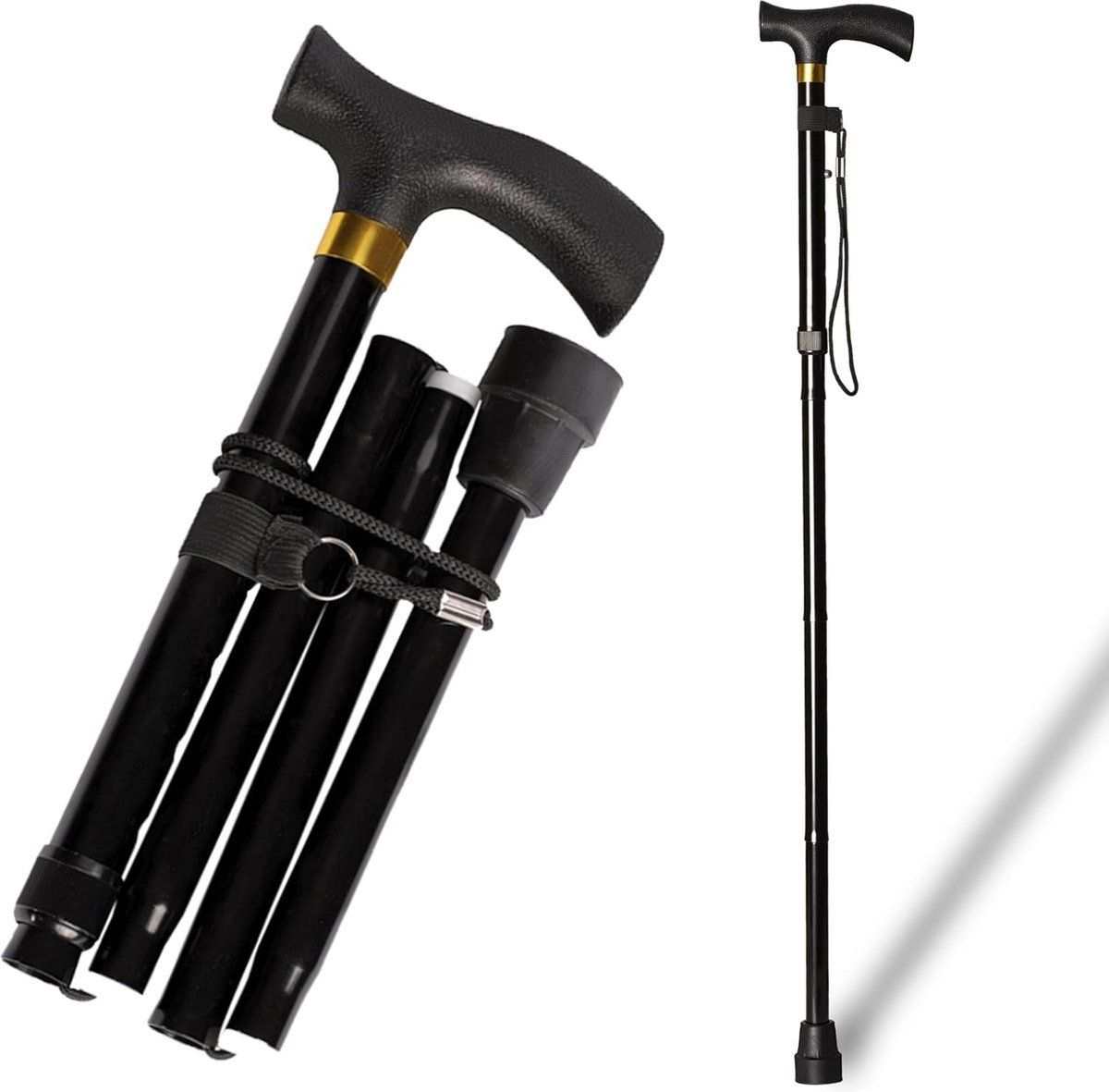 Ergonomic folding walking stick with ultragrip handle, retractable design, and rotatable non-slip base for hiking and daily mobility support