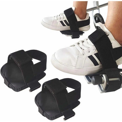 Adjustable wheelchair restraint shoes with breathable fabric and non-slip soles for secure foot positioning on wheelchair pedals
