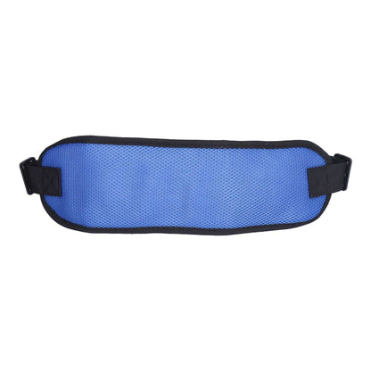 Blue adjustable wheelchair seatbelt with padded sand grain mesh fabric for safety and comfort