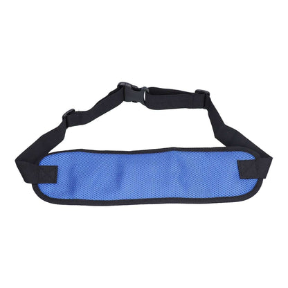 Adjustable blue wheelchair seatbelt with padded mesh fabric for safety and comfort