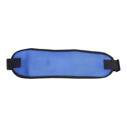 Blue adjustable wheelchair seatbelt with padded mesh fabric for safety and comfort
