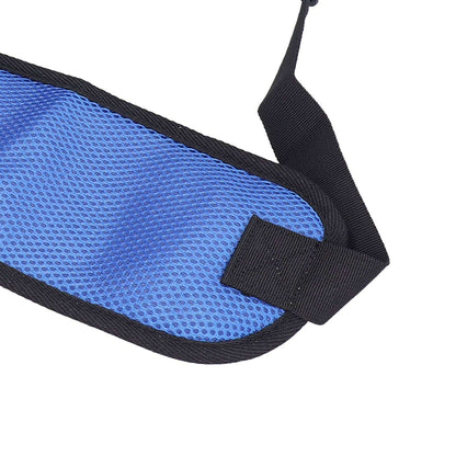 Blue adjustable wheelchair seatbelt with padded mesh fabric for safety and comfort