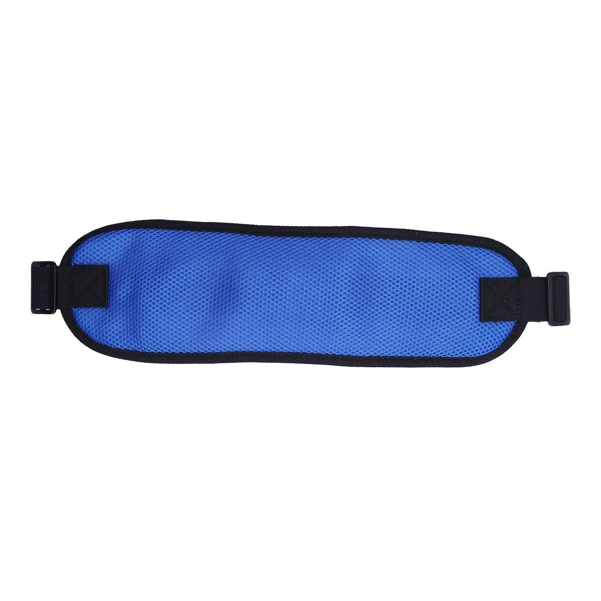 Blue adjustable wheelchair seatbelt with padded mesh fabric for safety and comfort